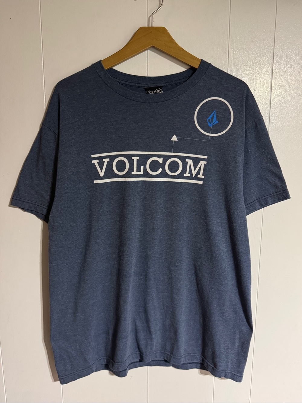 Y2K Volcom Short Sleeve Tee Heather Navy Blue Spellout Graphic Skater Surf Vibe